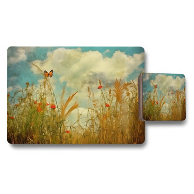 Benjamin Tate Design Meadow Wildflower Placemats And Coaster Set With Butterfly from B&Q