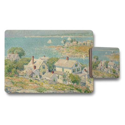 B&Q -  Seaside Village Placemats And Coasters Set Scenic Coastal Decor