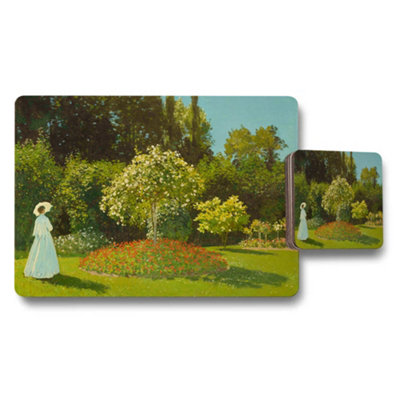 B&Q -  Garden Scene Placemat And Coaster Set With Floral Landscape Art