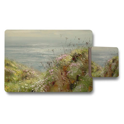B&Q -  Coastal Floral Placemat And Coaster Set With Ocean View Design