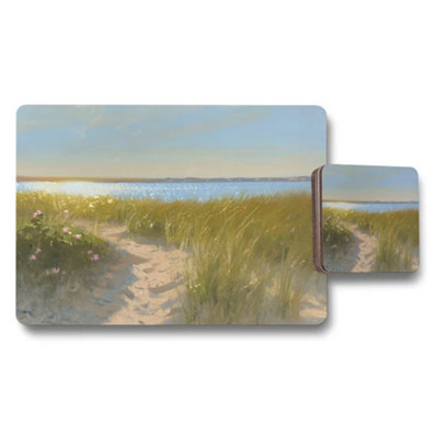 B&Q -  Coastal Landscape Placemats And Coasters Set With Wood Bottom Limited Edition Artwork