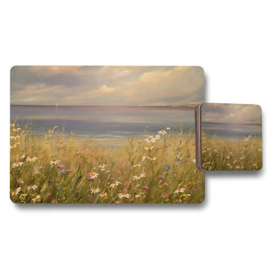 B&Q -  Wood Bottom Placemats And Coasters Set With Designer Landscape Artwork Limited Edition