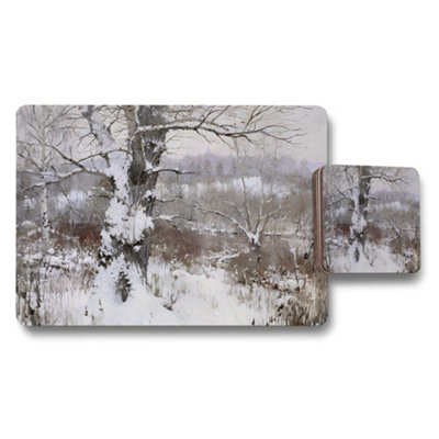 B&Q -  Placemat And Coaster Set With Wood Bottom And Designer Artwork Exclusive Edition Collection