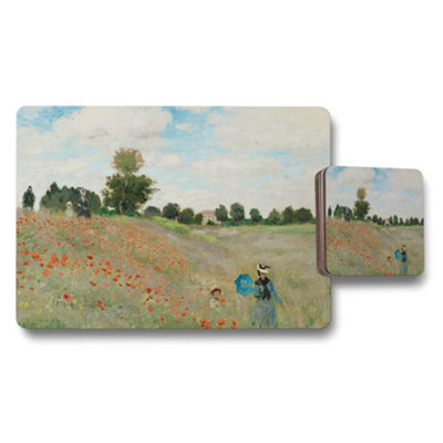 Benjamin Tate Design Placemat And Coaster Set Poppy Field Fine Art Print On Wood Bottom Limited Edition from B&Q