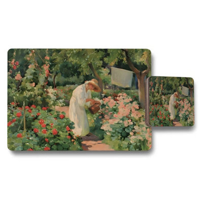 B&Q -  Placemat Coaster Set Premium Fine Art Giclée On Wood Base Garden Scene Limited Edition