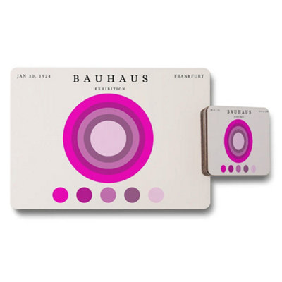 Benjamin Tate Design Bauhaus Exhibition Placemats And Coasters SetPink Circle ArtworkWood BottomLimited Edition from B&Q