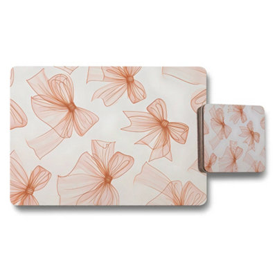 B&Q -  Designer Bow Artwork Placemat Coaster Set With Wood Bottom Limited Edition Luxury