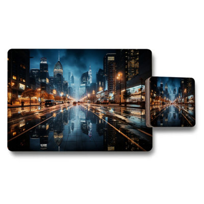 B&Q -  Placemat And Coaster Set With Wood Bottom And Designer Artwork Exclusive Limited Edition