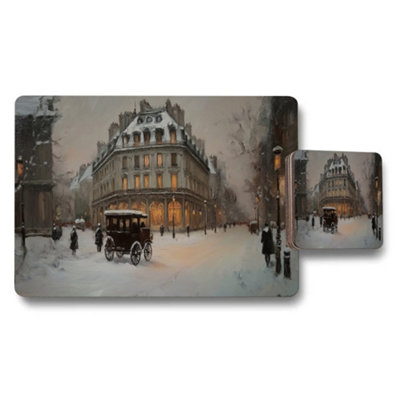 B&Q -  Designer Wood Bottom Placemat And Coaster Set With In Trend Artwork Limited Edition