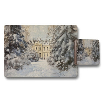 B&Q -  Placemat Coaster Set 12 Pieces With Wood Bottom Designer Artwork Collection Exclusive Finish