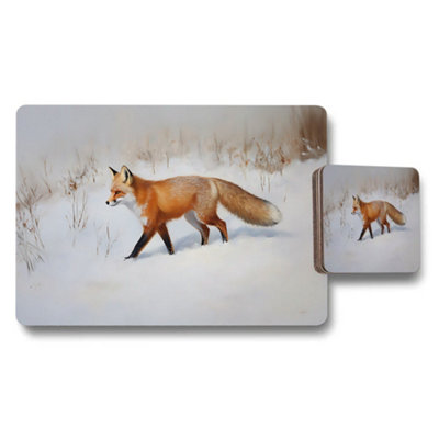 Benjamin Tate Design Designer Fox Placemat And Coaster Set Elite Winter Artwork from B&Q