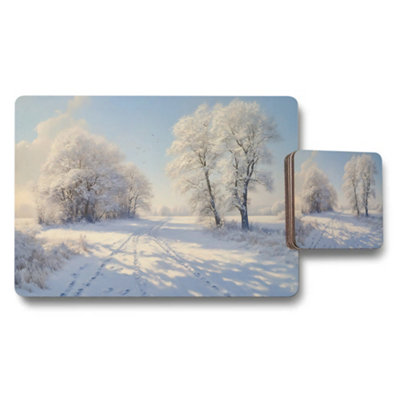 B&Q -  Designer Winter Landscape Placemat And Coaster Set Of 12 With Wooden Bottom Limited Edition