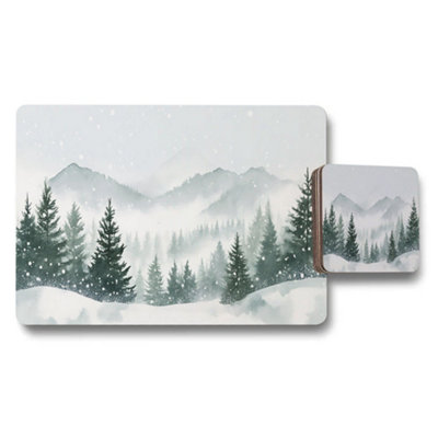 B&Q -  Winter Forest Collection Limited Placemats And Coasters Set With Wood Bottom Premium Print