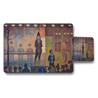 B&Q -  Placemat And Coaster Set Designer Artwork Collection With Wood Base Exclusive Edition