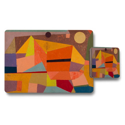 B&Q -  Abstract Geometric Placemat And Coaster Set In Designer Artwork With Wood Backing Limited Edition