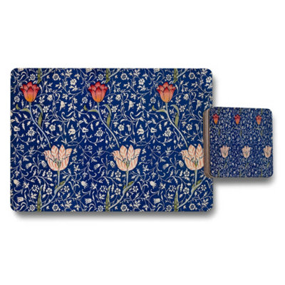 B&Q -  Navy Bloom Designer Placemat And Coaster Set From Floral Artwork Collection Limited Edition