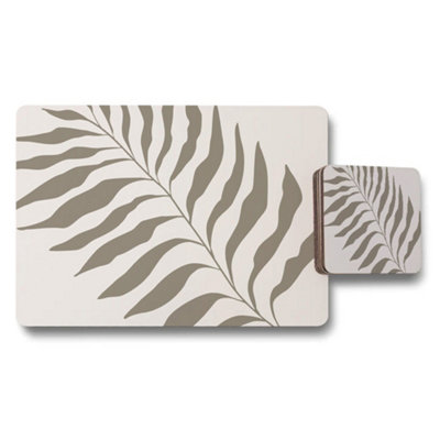 B&Q -  Placemat And Coaster Set In Fern Print With Wood Backing Designer Artwork Exclusive Edition