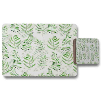 B&Q -  Fern Meadow Wood Bottom Placemat And Coaster Set From Botanical Print Collection Exclusive Limited Edition