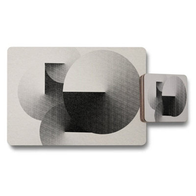 B&Q -  Designer Geometry Placemat And Coaster Set With Wood Backing Limited Edition Artwork Collection