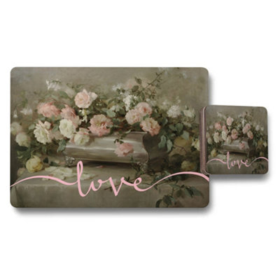 B&Q -  Rose Garden Placemat And Coaster Set With Wood Backing Designer Artwork Limited Edition