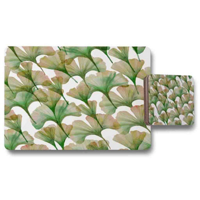 B&Q -  Ginkgo Leaf Designer Artwork Placemat Coaster Set With Wood Bottom Limited Edition
