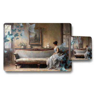 Benjamin Tate Design Placemat Coaster Set Butterfly Artwork Collection Hd Print On Wood Base Limited Edition from B&Q