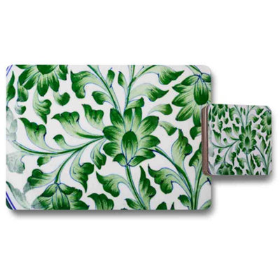 B&Q -  Botanical Placemat And Coaster Set Featuring Giclee Print On Wood Base Limited Edition