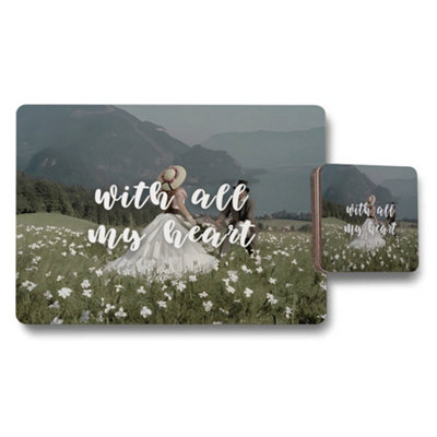 B&Q -  Designer Placemat And Coaster Set With Wooden Base And Designer Artwork Exclusive Edition