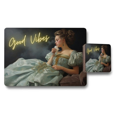 B&Q -  Placemat And Coaster Set Wood Bottom Designer Artwork From Luxe Collection Exclusive Edition