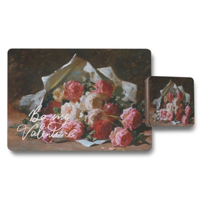 Benjamin Tate Design Placemat And Coaster Set Of 12Rose Artwork In Giclee Print On Wood BackingLimited Edition from B&Q