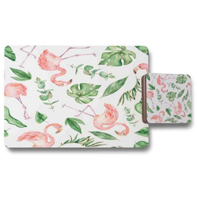 Benjamin Tate Design Designer Flamingo Placemat And Coaster Set In Tropical ArtworkHigh End PrintWood BottomLimited Edition from B&Q