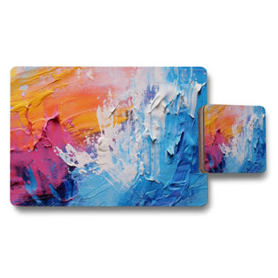 B&Q -  Artisan Abstract Placemat Coaster Set With Wood Base Luxe Print Artwork Collection Limited Edition Set Of 12