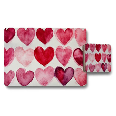 Benjamin Tate Design Watercolor Hearts Placemat Coaster Set With Wood Bottom Elegant Design Limited Edition from B&Q