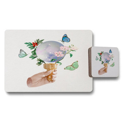 B&Q -  Moon Bloom Placemat And Coaster Set Wood Backing Limited