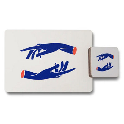 Benjamin Tate Design Placemat And Coaster Set With Designer Print On Wood Backing Blue Hand Motif Exclusive Collection from B&Q