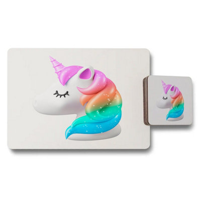 Benjamin Tate Design Unicorn Rainbow Placemat And Coaster Set With Wood Bottom Designer Artwork Collection from B&Q