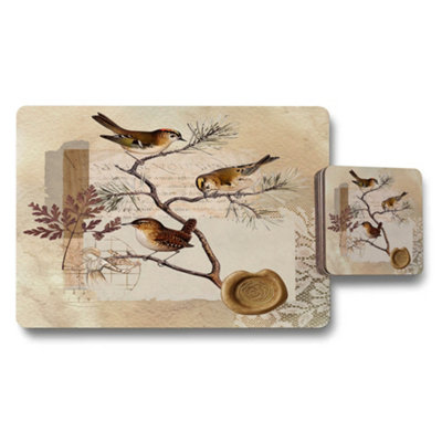 B&Q -  Designer Artwork Placemat And Coaster Set With Wooden Bottom Exclusive Collection