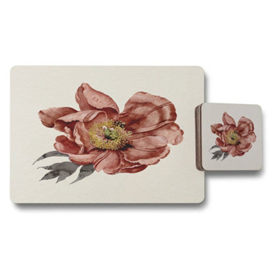 B&Q -  Botanical Floral Placemats And Coasters Set With Wood Bottom And Exclusive Designer Artwork Print