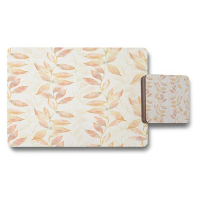 Benjamin Tate Design Placemat And Coaster Set Watercolor Leaf Print Collection With Wood Bottom Limited Edition from B&Q