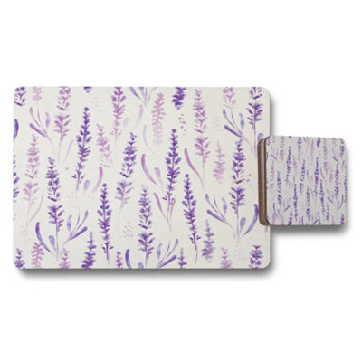 B&Q -  Lavender Designer Artwork Placemat And Coaster Set With Wood Bottom Limited Edition