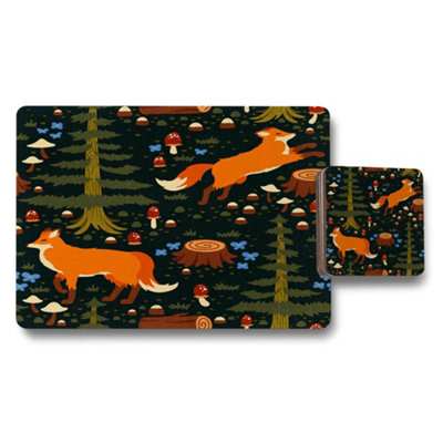 B&Q -  Forest Foxes Collection Placemats And Coasters Set Wood Bottom Limited Edition Exclusive