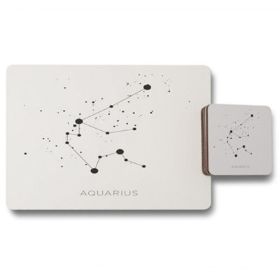 B&Q -  Aquarius Constellation Placemat And Coaster Set Celestial Artwork 12 Pieces Wood Backing Exclusive Design