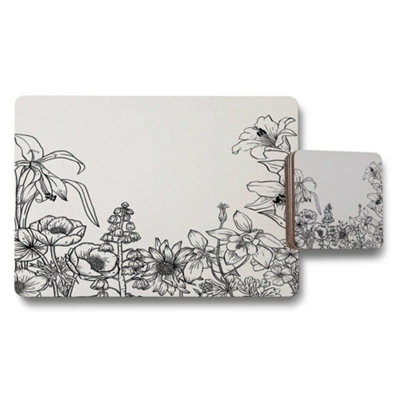 B&Q -  Botanical Placemat And Coaster Set With Wood Bottom And Limited Edition Fine Artwork 12 Pieces