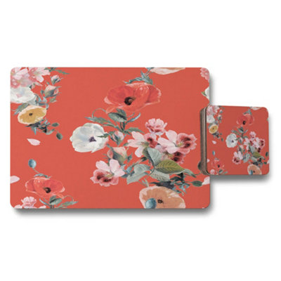 B&Q -  Blooming Heritage Collection Placemats And Coasters Set With Wood Backing And Exclusive Artwork