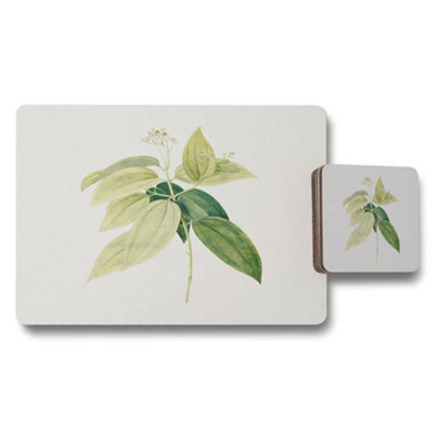 B&Q -  Botanical Leaves Placemat And Coaster Set Designer Artwork Collection With Wood Base Exclusive 12 Piece Edition