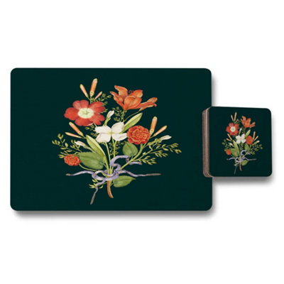 B&Q -  Botanical Placemat And Coaster Set With Wood Bottom Premium Print Limited Edition