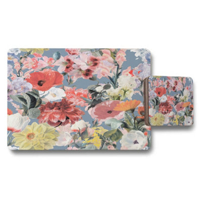 B&Q -  Floral Art Placemat And Coaster Set With Wood Backing And Limited Edition Print Technology