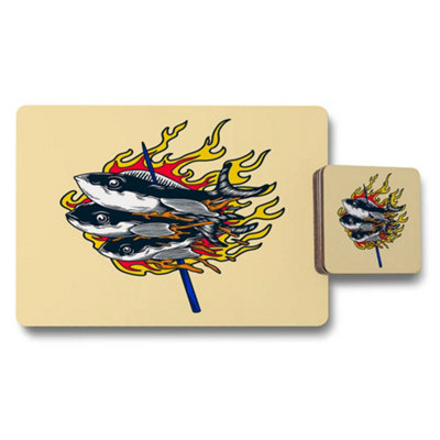 B&Q -  Placemat Coaster Set Designer Artwork Wood Base Exclusive
