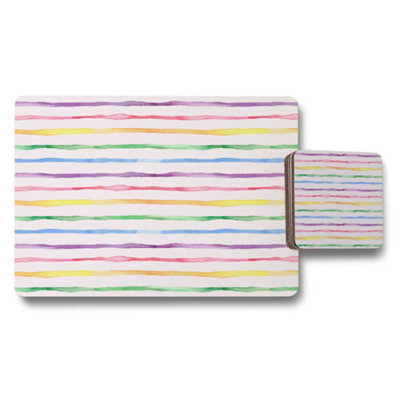 B&Q -  Rainbow Stripes Placemat And Coaster SetDesigner Artwork CollectionWood BackingLimited Edition