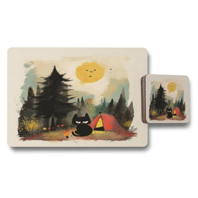 B&Q -  Designer Artwork Placemat And Coaster Set With Wooden Bottom Limited Edition Collection